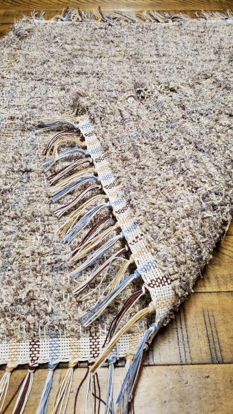 Handwoven silver/beige material floor rug #B329 picture