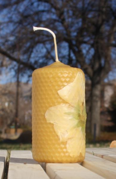 Beeswax candle with pressed flowers short pillar picture