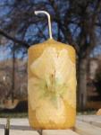 Beeswax candle with pressed flowers short pillar