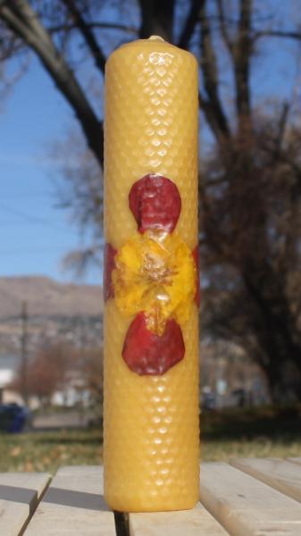 Beeswax candle with pressed flowers tall pillar