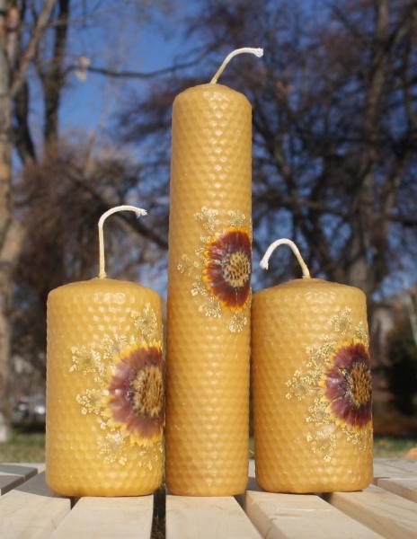 Beeswax candle with pressed flowers set of 3 picture