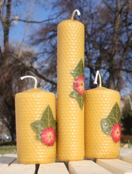 Beeswax candle with pressed flowers set of 3 picture