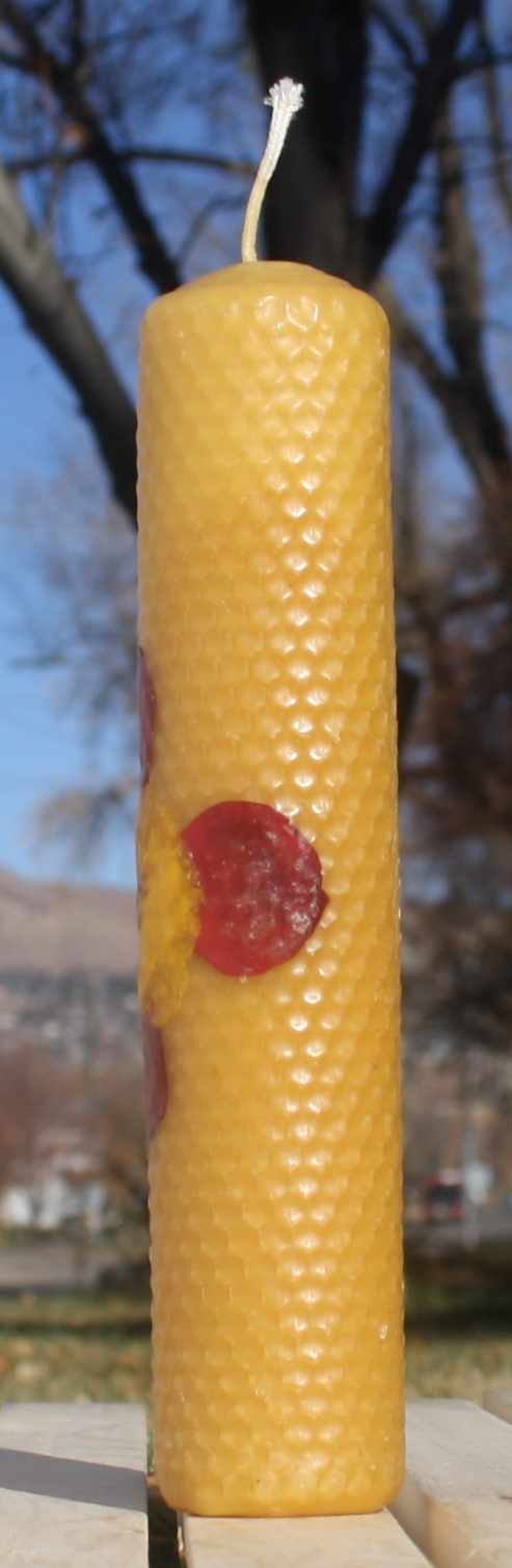 Beeswax candle with pressed flowers tall pillar picture