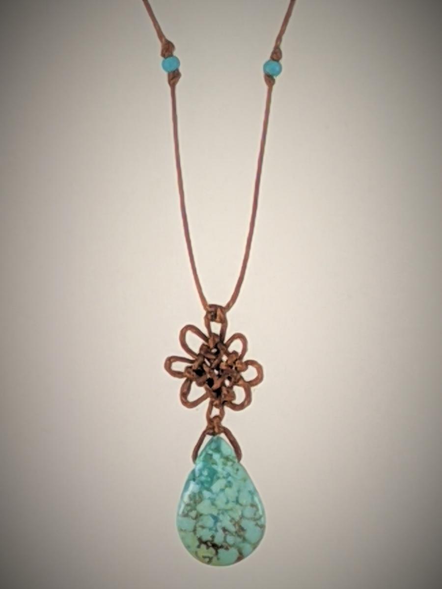 Turquoise Tear Drop Pan Chang Knot Necklace picture