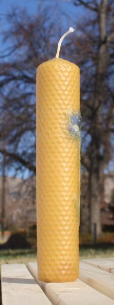 Beeswax candle with pressed flowers tall pillar picture