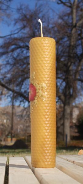 Beeswax candle with pressed flowers tall pillar picture