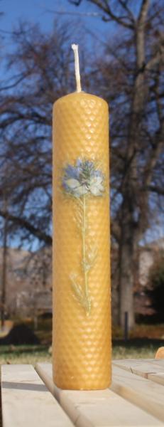 Beeswax candle with pressed flowers tall pillar picture