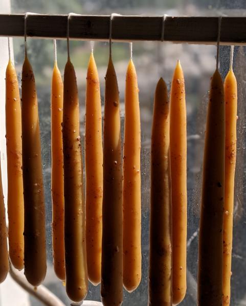 Pair Of Hand Dipped Beeswax Candles With Crushed Utah Pinon Pine Resin picture