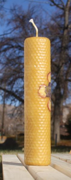 Beeswax candle with pressed flowers tall pillar picture