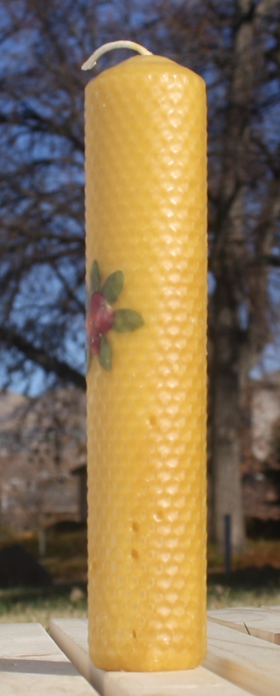 Beeswax candle with pressed flowers tall pillar picture