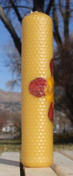 Beeswax candle with pressed flowers tall pillar picture