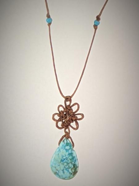 Turquoise Tear Drop Pan Chang Knot Necklace picture