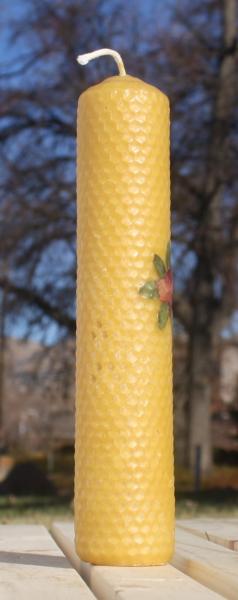 Beeswax candle with pressed flowers tall pillar picture
