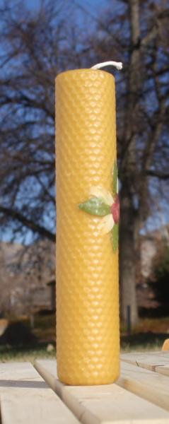 Beeswax candle with pressed flowers tall pillar picture