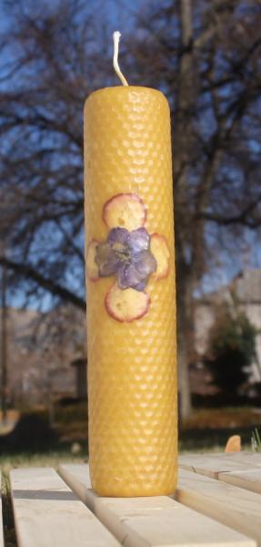 Beeswax candle with pressed flowers tall pillar picture