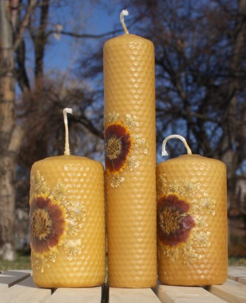 Beeswax candle with pressed flowers set of 3 picture