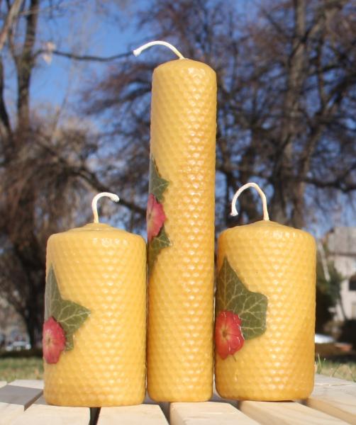 Beeswax candle with pressed flowers set of 3 picture