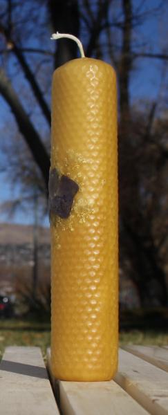 Beeswax candle with pressed flowers tall pillar picture