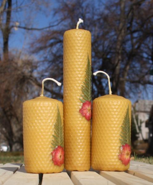 Beeswax candle with pressed flowers set of 3 picture