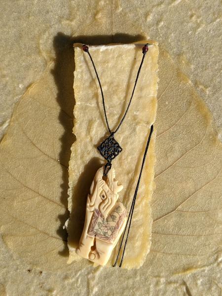 Scrimshaw Bone Elephant Celtic Knot Necklace picture