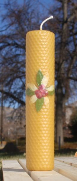 Beeswax candle with pressed flowers tall pillar picture