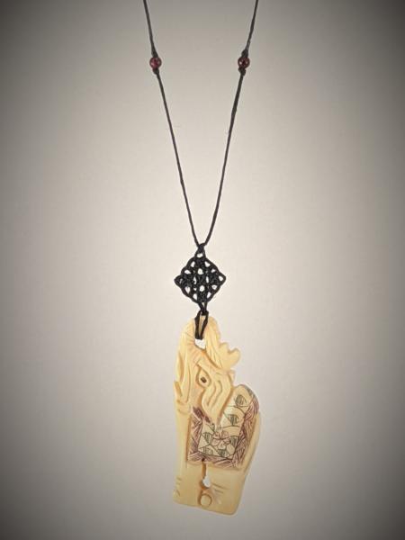 Scrimshaw Bone Elephant Celtic Knot Necklace picture