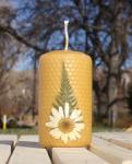 Beeswax candle with pressed flowers short pillar