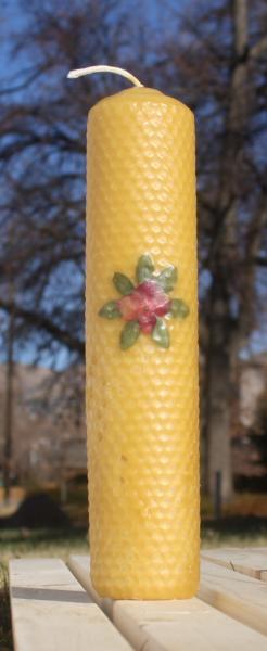 Beeswax candle with pressed flowers tall pillar picture