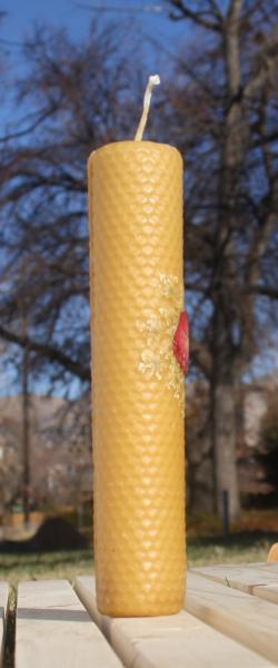 Beeswax candle with pressed flowers tall pillar picture