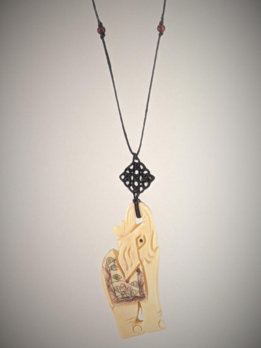 Scrimshaw Bone Elephant Celtic Knot Necklace picture