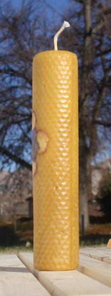 Beeswax candle with pressed flowers tall pillar picture