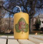Beeswax candle with pressed flowers short pillar