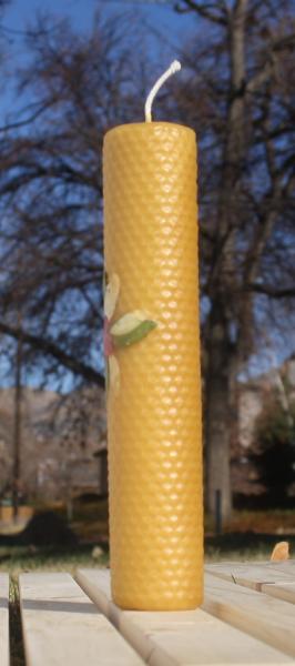 Beeswax candle with pressed flowers tall pillar picture