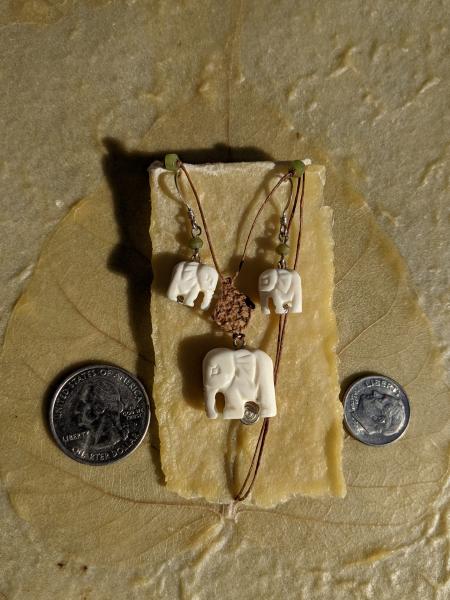 Carved Bone Elephant Necklace Earring Set picture