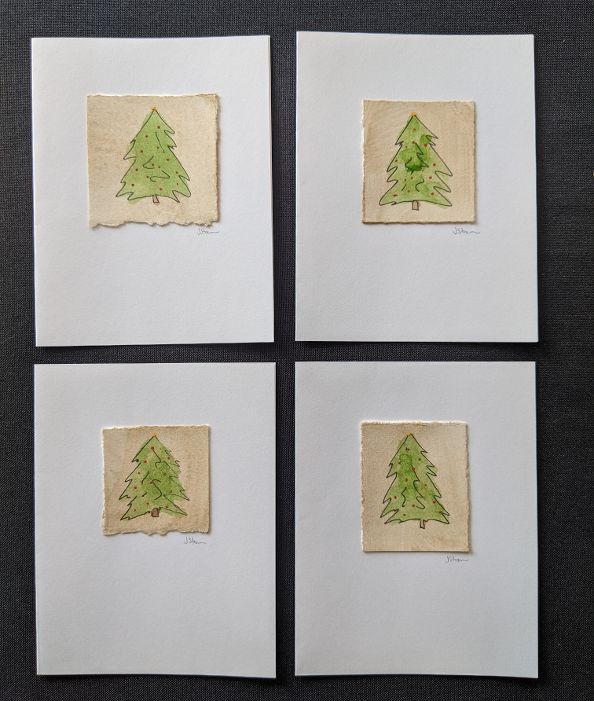 #3 Set of 4 Original Christmas Notecards, Blank