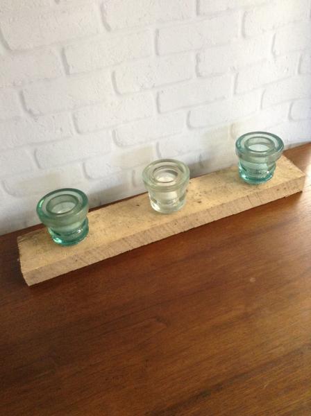 Barnwood Tealight Holder with Antique Insulators picture