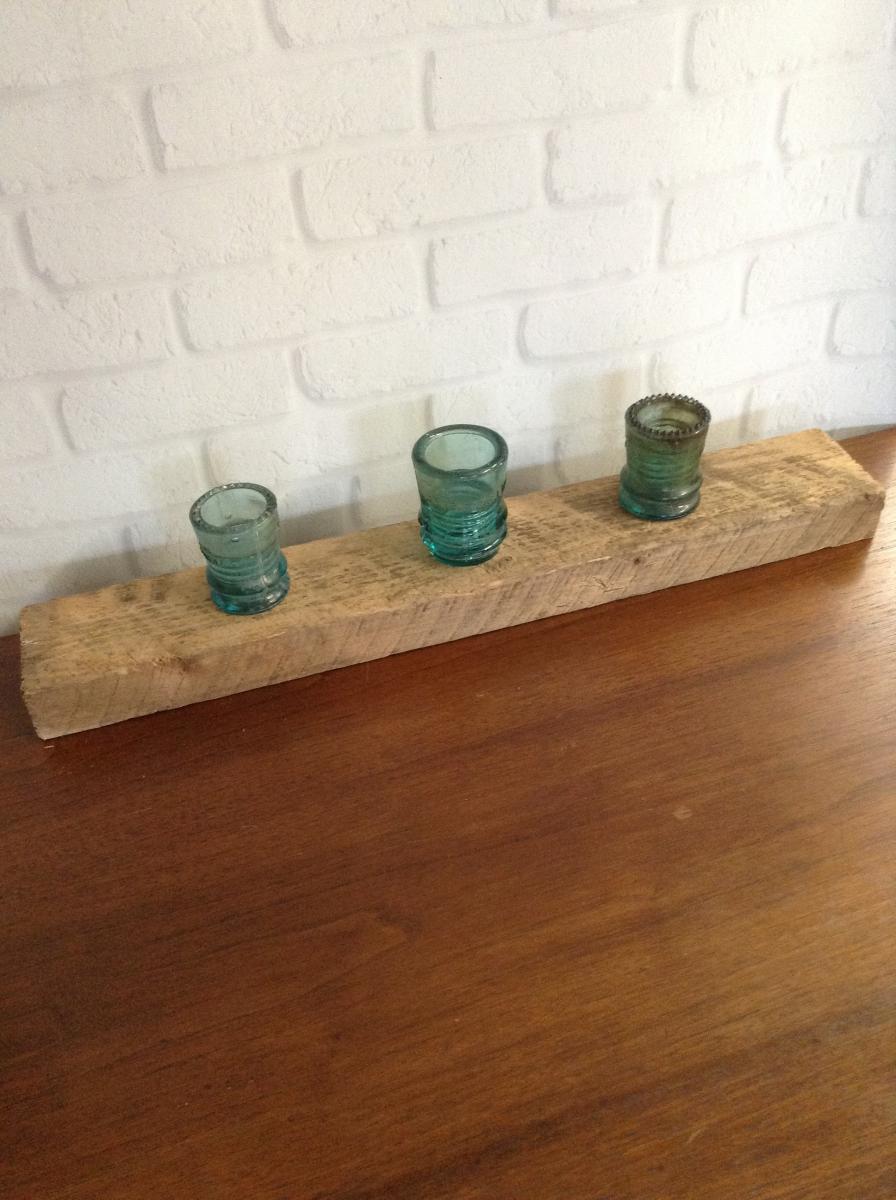 1800s Barnwood and InsulatorTealight Holder picture