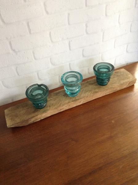 Insulator Tealights on Barnwood Holder picture