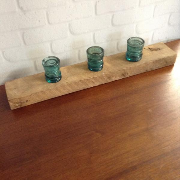 1800s Barnwood and Insulator Tealight Holder picture