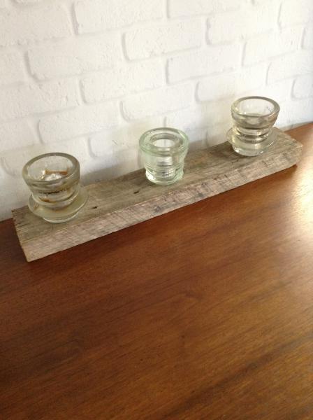 1800s Barnwood and InsulatorTealight Holder picture