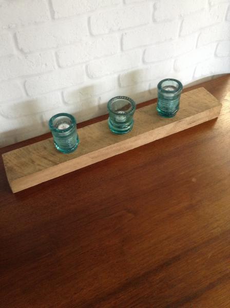 Barnwood Tealight Holder with antique Insulators picture