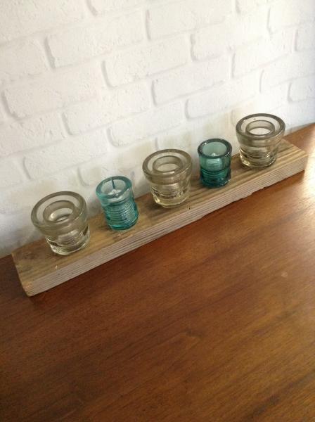 1800s Barnwood and Insulator Tealight Holder picture