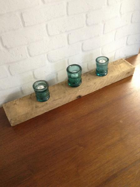 Barnwood with Glass Insulator Tealight Holder picture