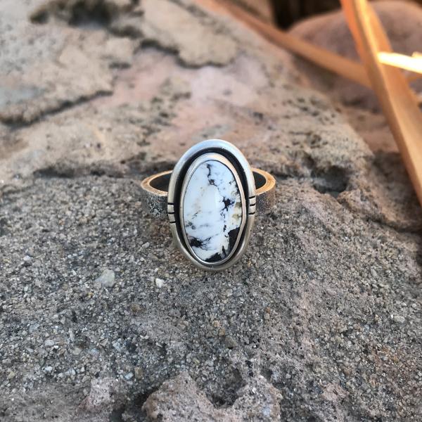 White Buffalo Turquoise Banded Ring picture