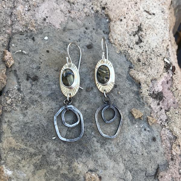 Gold & Black Rutilated Quartz Earrings picture