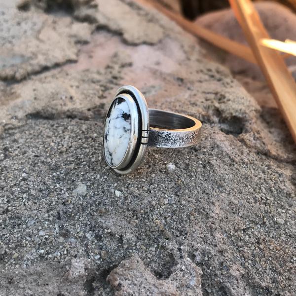 White Buffalo Turquoise Banded Ring picture