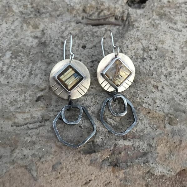 Gold & Black Rutilated Quartz Earrings picture