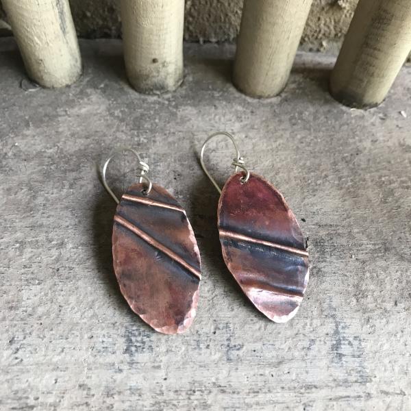 Pinewood - Folded Copper Oval Earrings picture