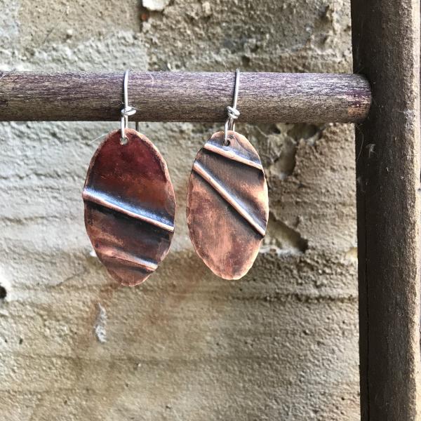 Pinewood - Folded Copper Oval Earrings picture