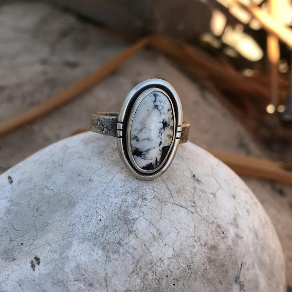 White Buffalo Turquoise Banded Ring picture